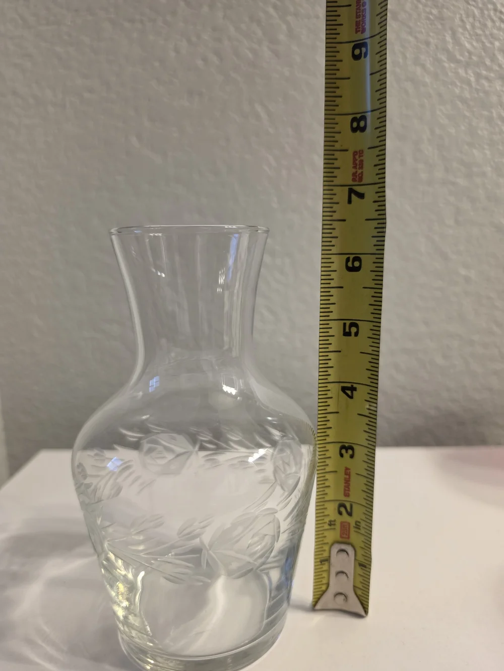 Clear Etched Glass Carafe - Elegant Floral Design